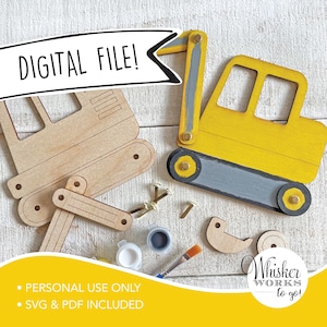 LASER FILE - DIY Excavator Kids Craft - Interactive Craft for Glowforge Users