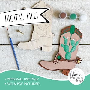 LASER FILE - Cactus Cowboy Boot Kid Craft - Instantly download a file to make this yourself!