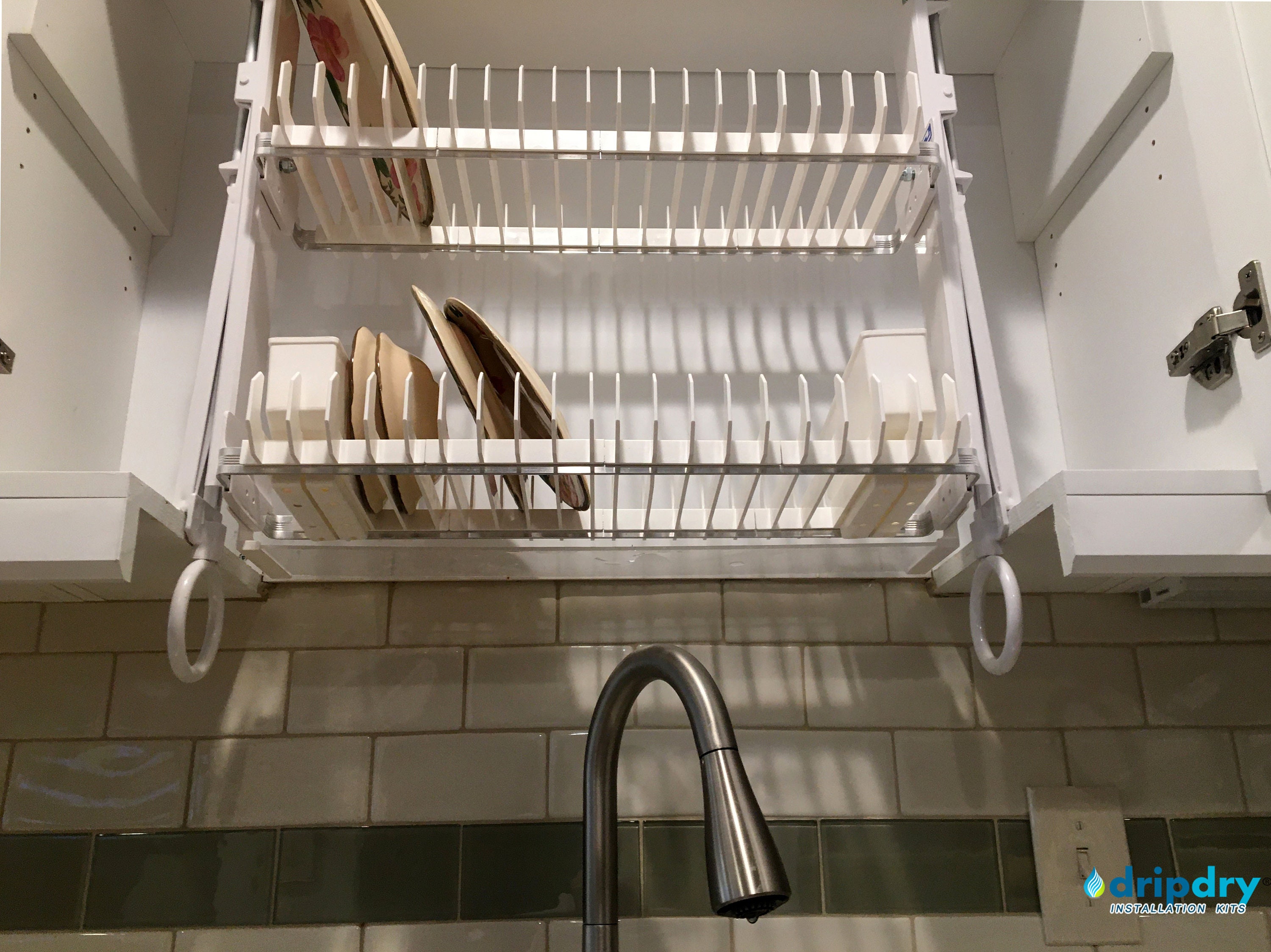 European Dish Rack Above the Sink. Dish Drying Rack Built Inside the  Cabinet 