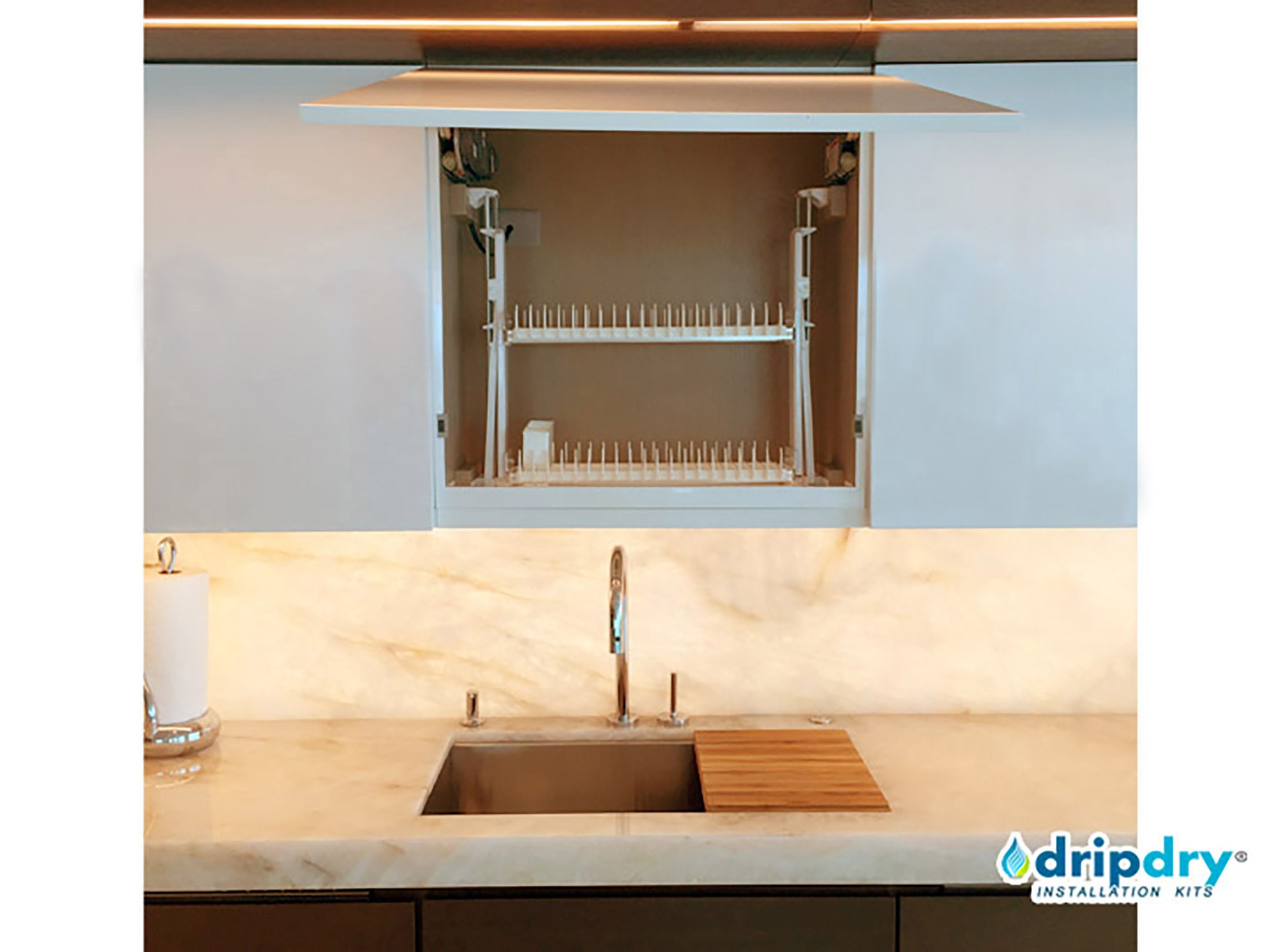 Custom, in-cabinet dish drying rack. Water drips directly into the sink. -  Transitional - Kitchen - Seattle - by Genay Bell Interior Design