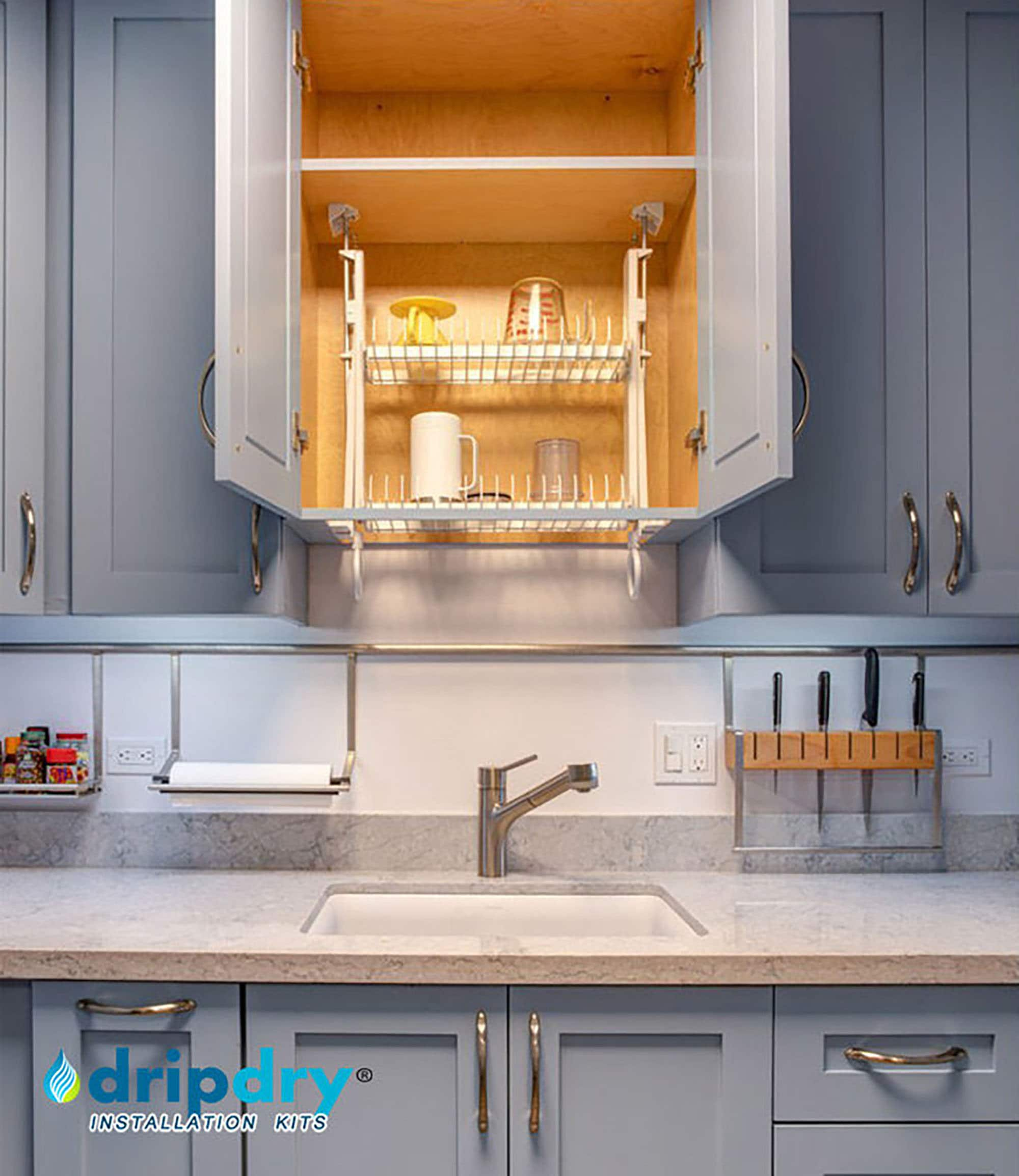 European Dish Rack Above the Sink. Dish Drying Rack Built Inside the  Cabinet 