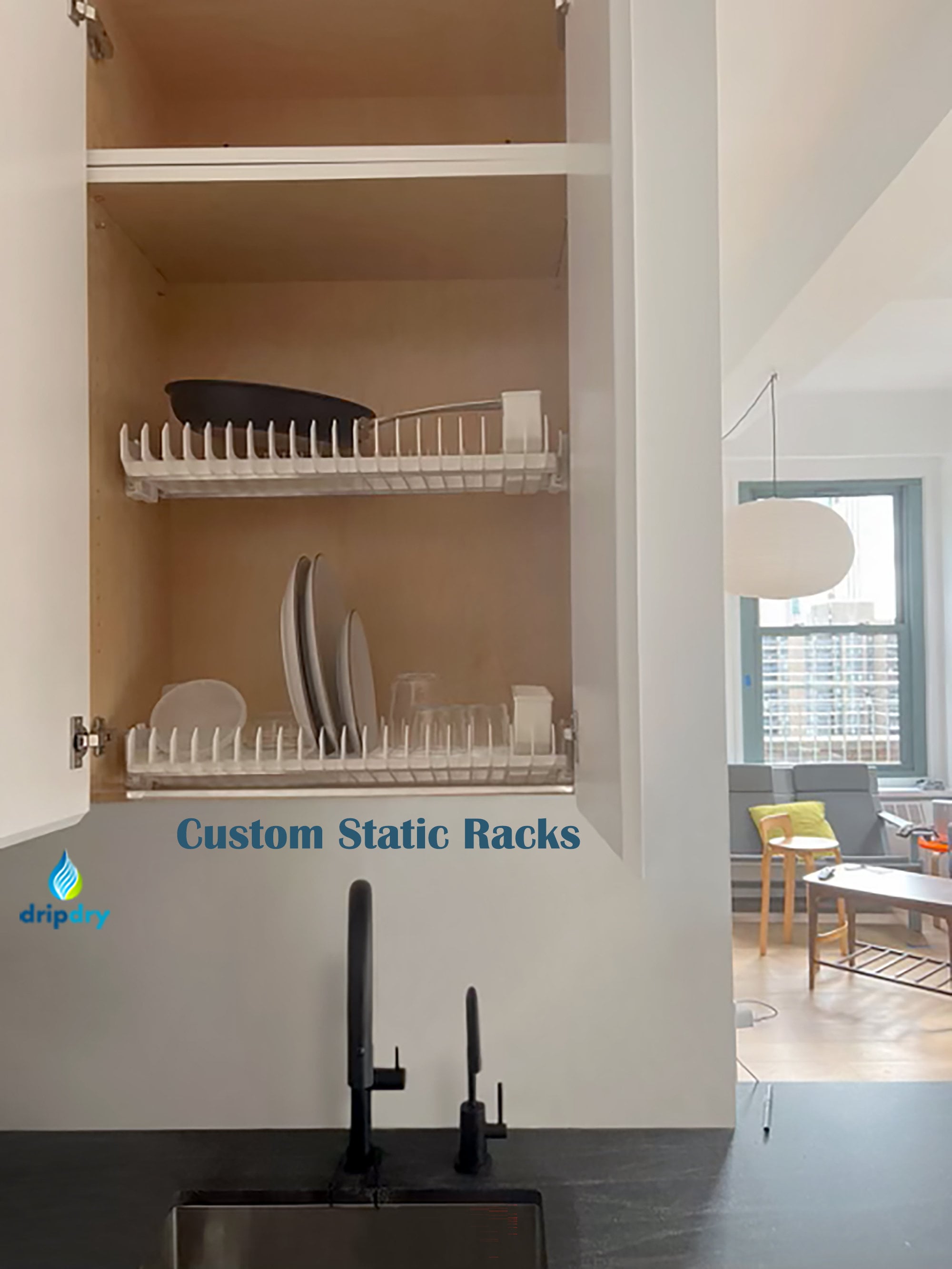 European Dish Rack Above the Sink. Dish Drying Rack Built Inside the  Cabinet 