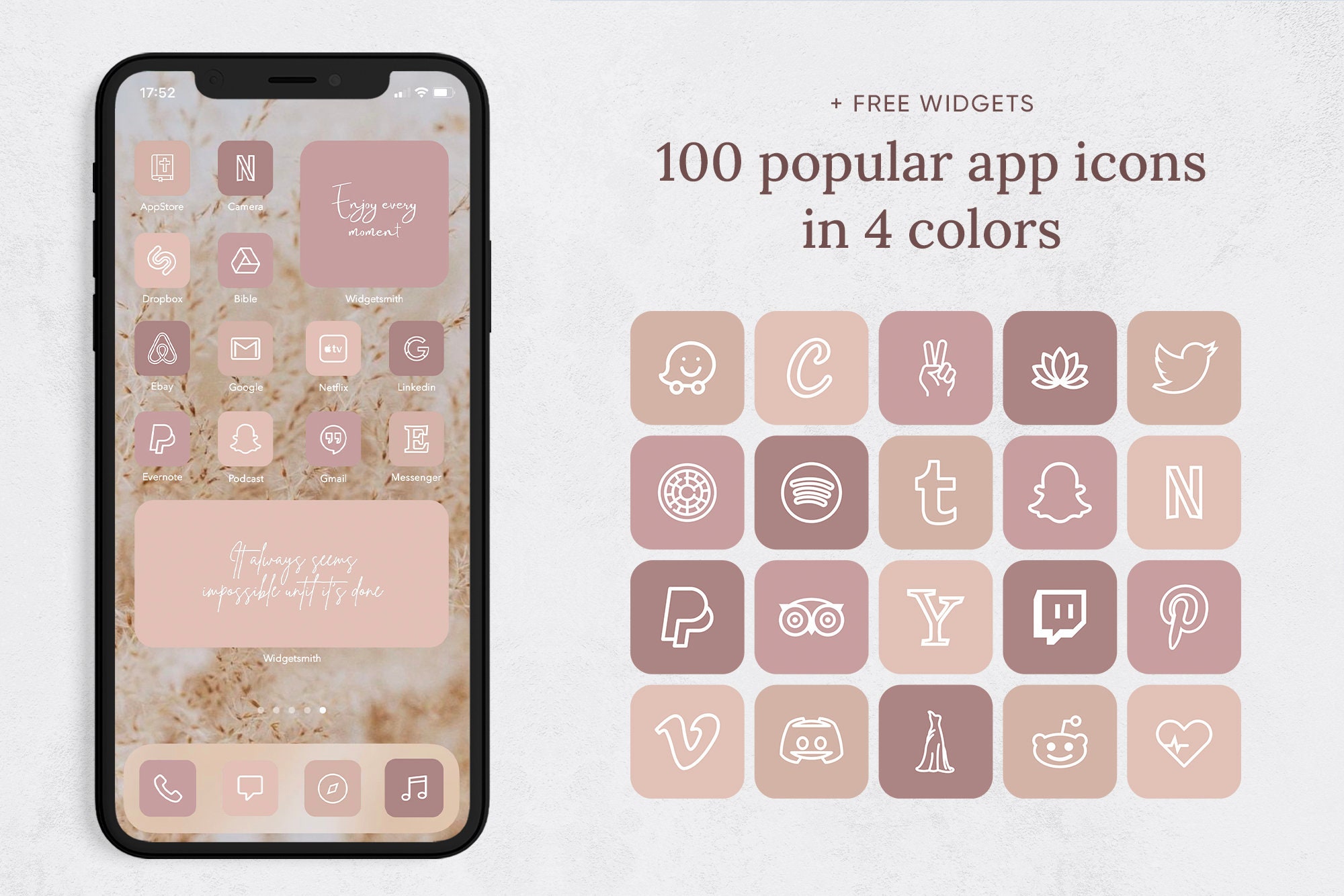 Rose Gold App Icons for iOS 14 Minimalist Icon Theme Pack Etsy
