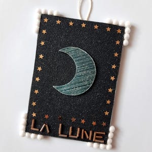 Décoration murale fait main style carte de tarot La Lune - Spiritualité - Décoration spirituelle - Secret - Mystère - Lumière