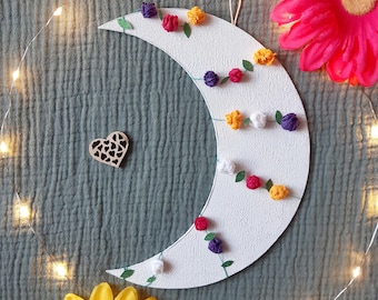 Floral moon wall decoration - Children's room decor - Baby's room - Girl's decor - Boho decor - Flowery moon - Moon - Flowers
