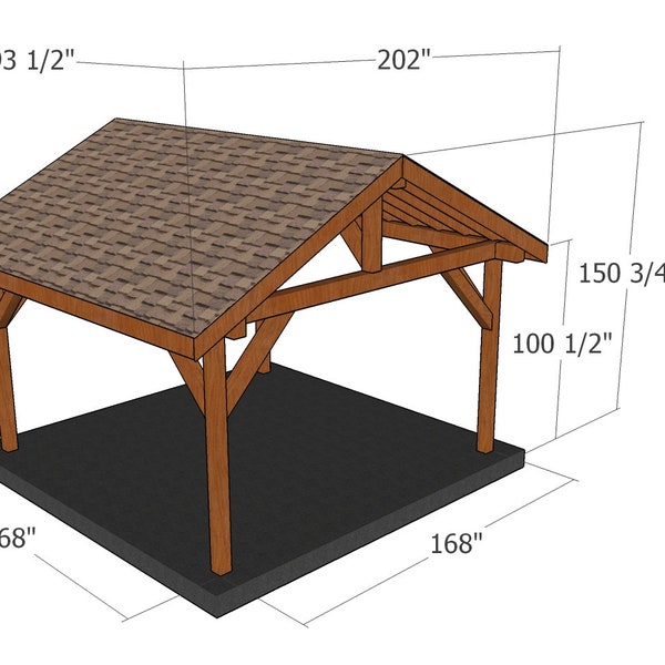 14x14 Pavilion Plans - DIY Gable Gazebo - PDF Download