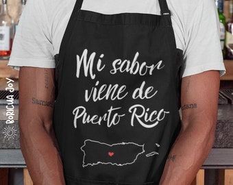 Puerto Rico Apron: Sabor Boricua | Adjustable Kitchen Apron for Puerto Rican Dad, Mom, Grandparent, Spouse, In Laws | Puerto Rico Gifts