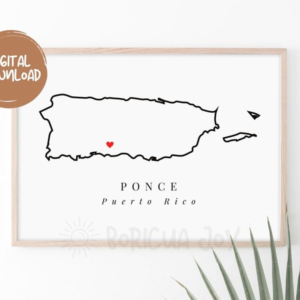 CUSTOM Mapa de Puerto Rico | Elija su Pueblo y Color | Arte para Paredes de Puerto Rico | Descarga digital instantánea