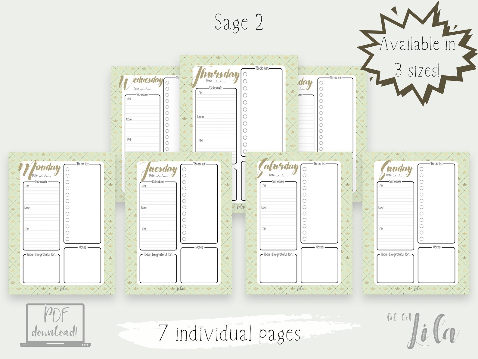 Sage Green Printable Daily Planner Inserts Digital Download Etsy