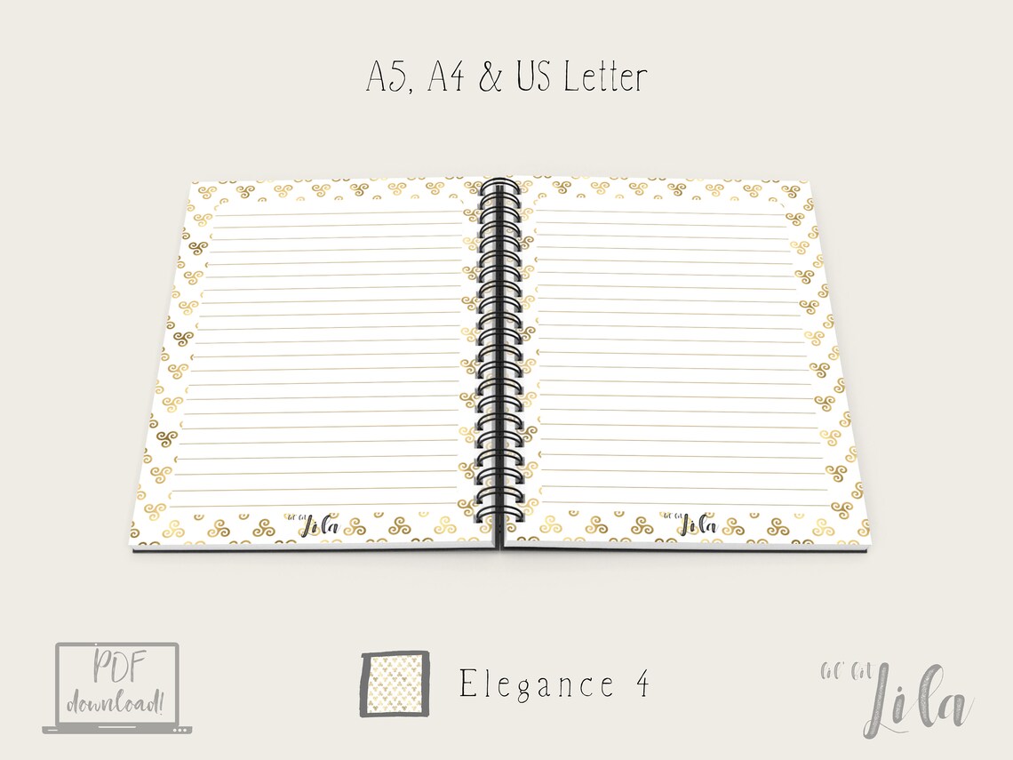 Gold Lined Note Printable Paper Digital Download Ruled Paper | Etsy