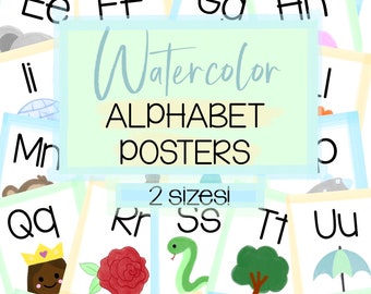 ACUARELA Alfabeto Carteles para guardería, aula, educación en casa