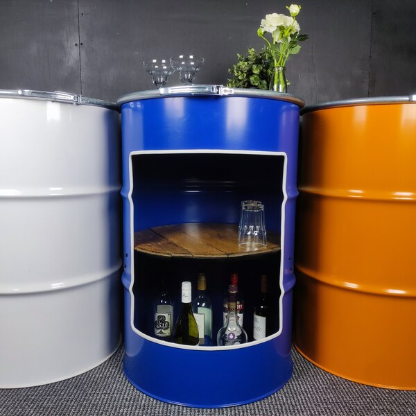 Steel Oil Drum Barrel Bar - Industrial Drinks Cabinet and Bar - Reclaimed and Upcycled - Man Cave - Garden Bar