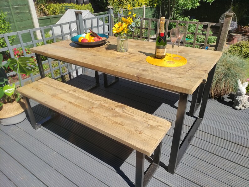 Outdoor Garden Furniture Reclaimed Chunky Table and Benches - Etsy UK