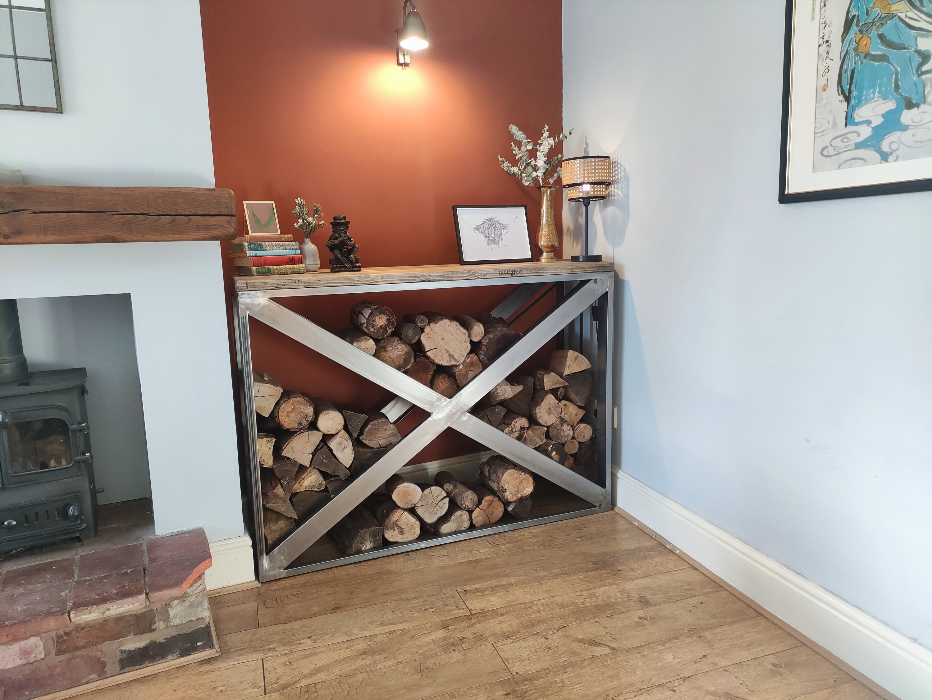 Log Holder and Side Board Indoor Log Store Kindling Etsy UK