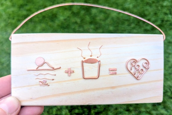 Sunrise swim + Coffee = Awesome Community | Perfect gift for cold water community | Handmade copper wire art using recycled electrical cable