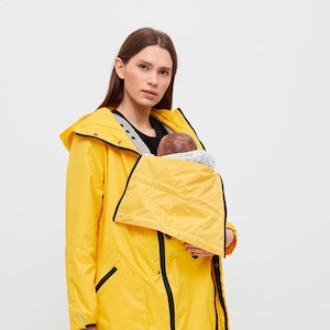 Chubasquero amarillo para mamá y bebé, Chubasquero para Adulto con Capucha y extensor para llevar bebé