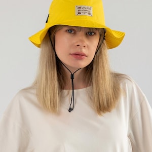 Yellow membrane bucket hat, Handmade lightweight waterproof hat, Breathable bucket cap, Unisex summer cap