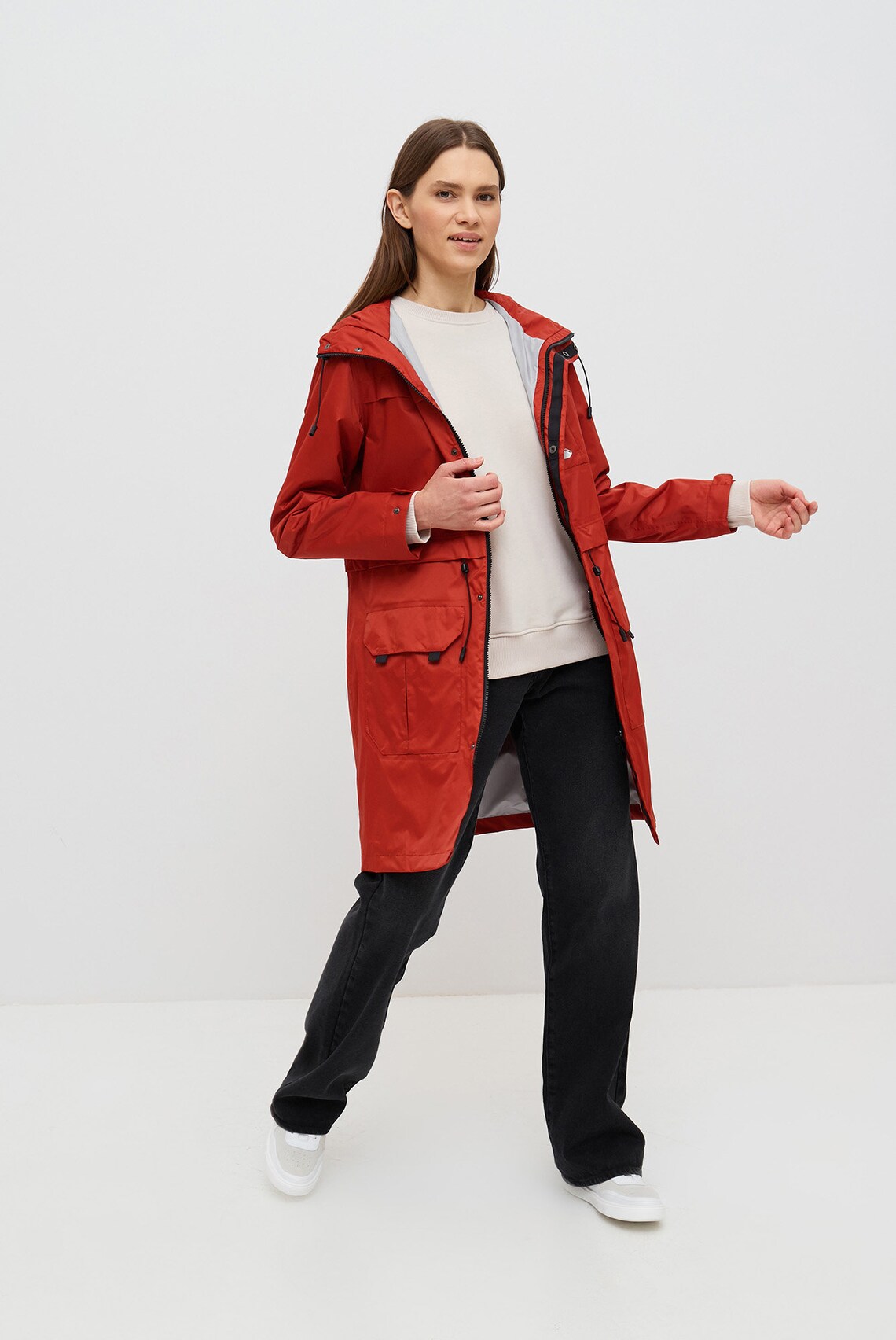 Women's Long Raincoat With Hood Outdoor Lightweight Windbreaker Rain