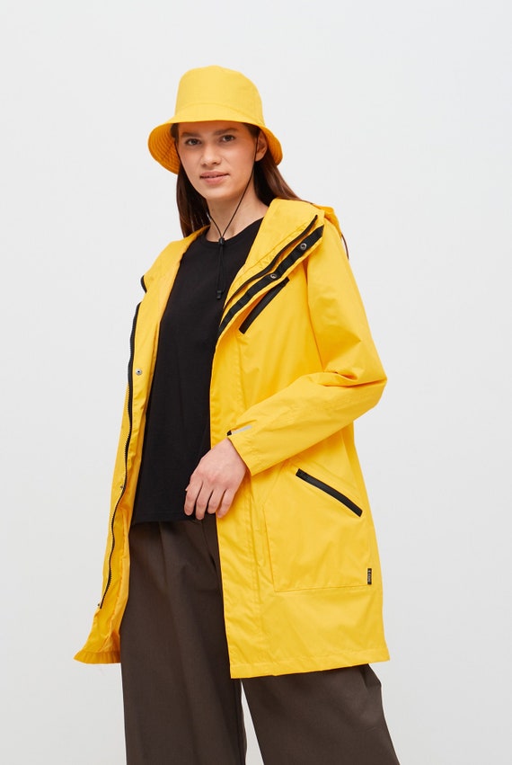 Chubasquero amarillo para mujer, chaqueta de lluvia amarilla