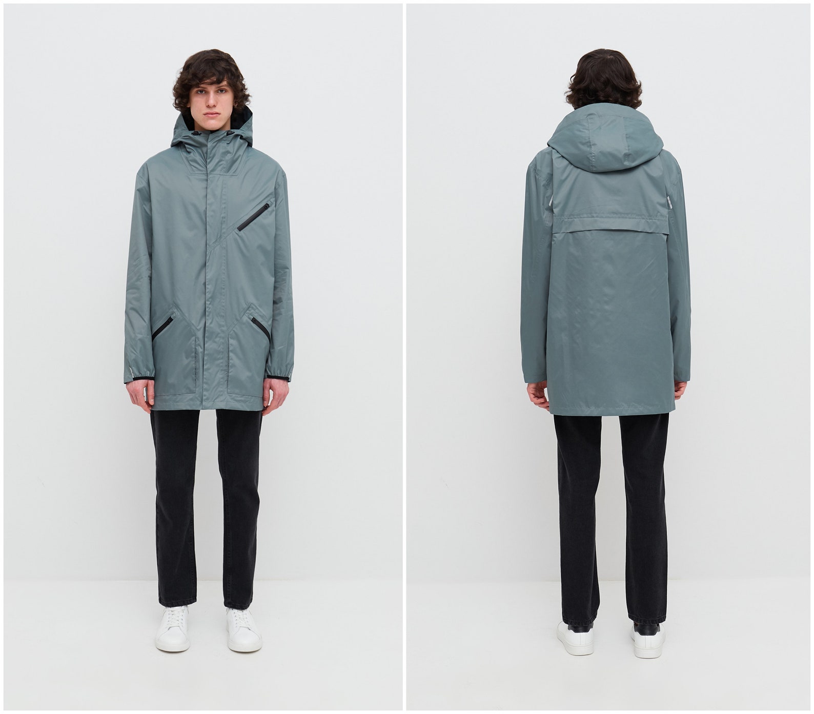 Grey Men Rain Jacket for Traveling Men Raincoat with hood | Etsy