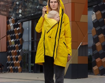 Yellow raincoat for mom and baby, Adult Raincoat with Hood and extender for  carrying baby