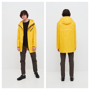 Yellow Rain Jacket for Traveling, Men Raincoat with hood, Windproof, Lightweight