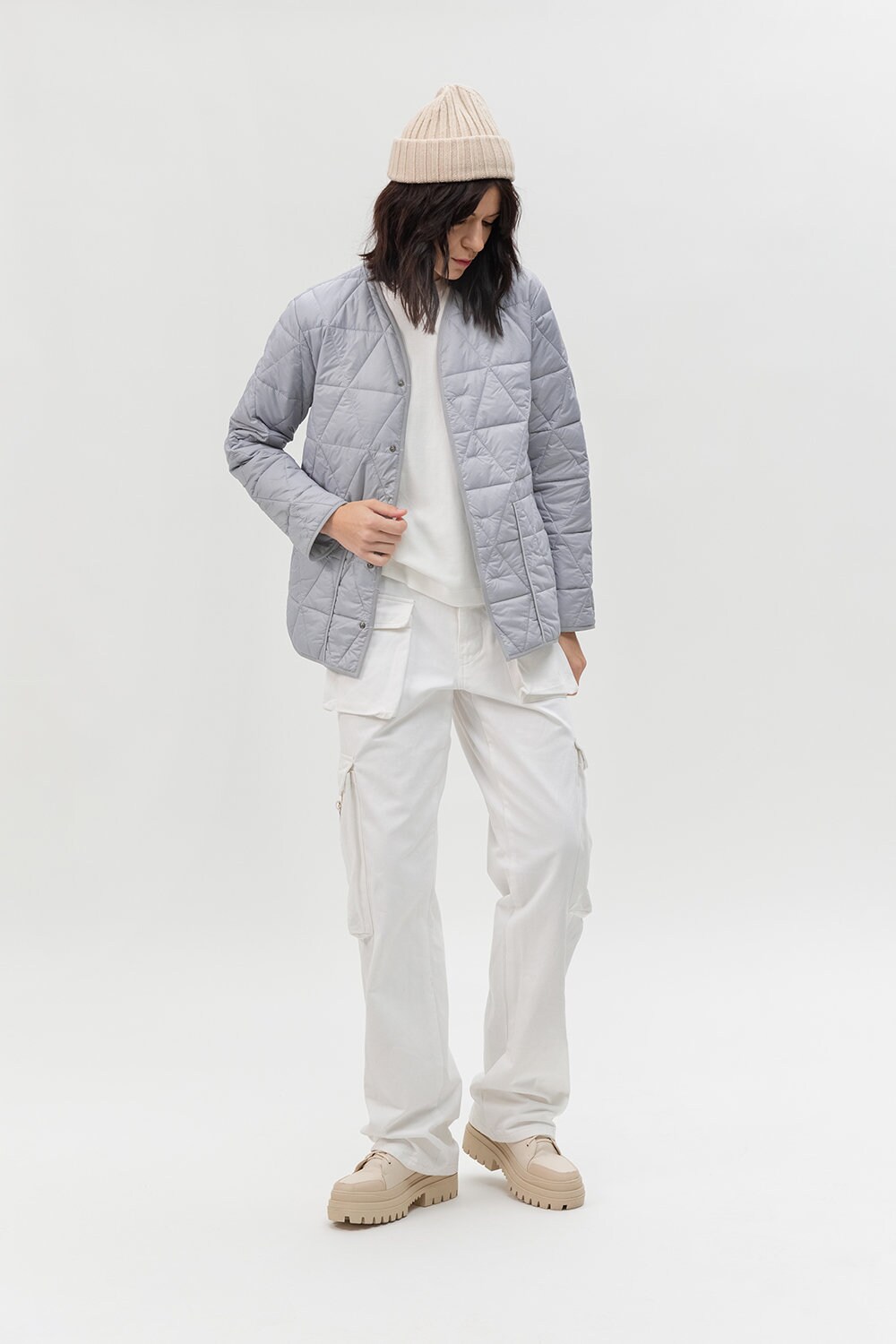 Women Grey Liner Jacket, Grey Quilted Jacket, Quilted Nylon