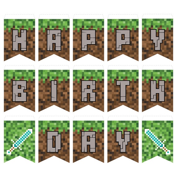 Minecraft Happy Birthday banner SVG Png Pdf. DIGITAL FILE. Etsy