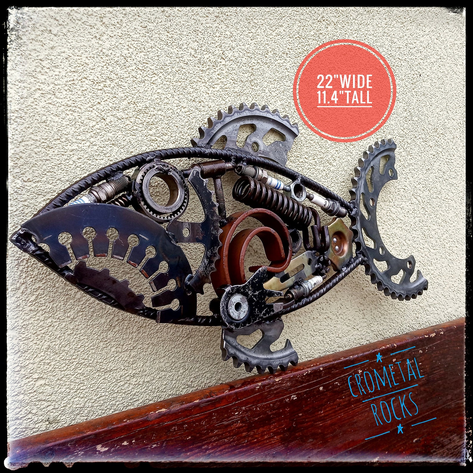 Metal Fish Sculpture Scrap Metal Fish 22 Wide Animal Etsy