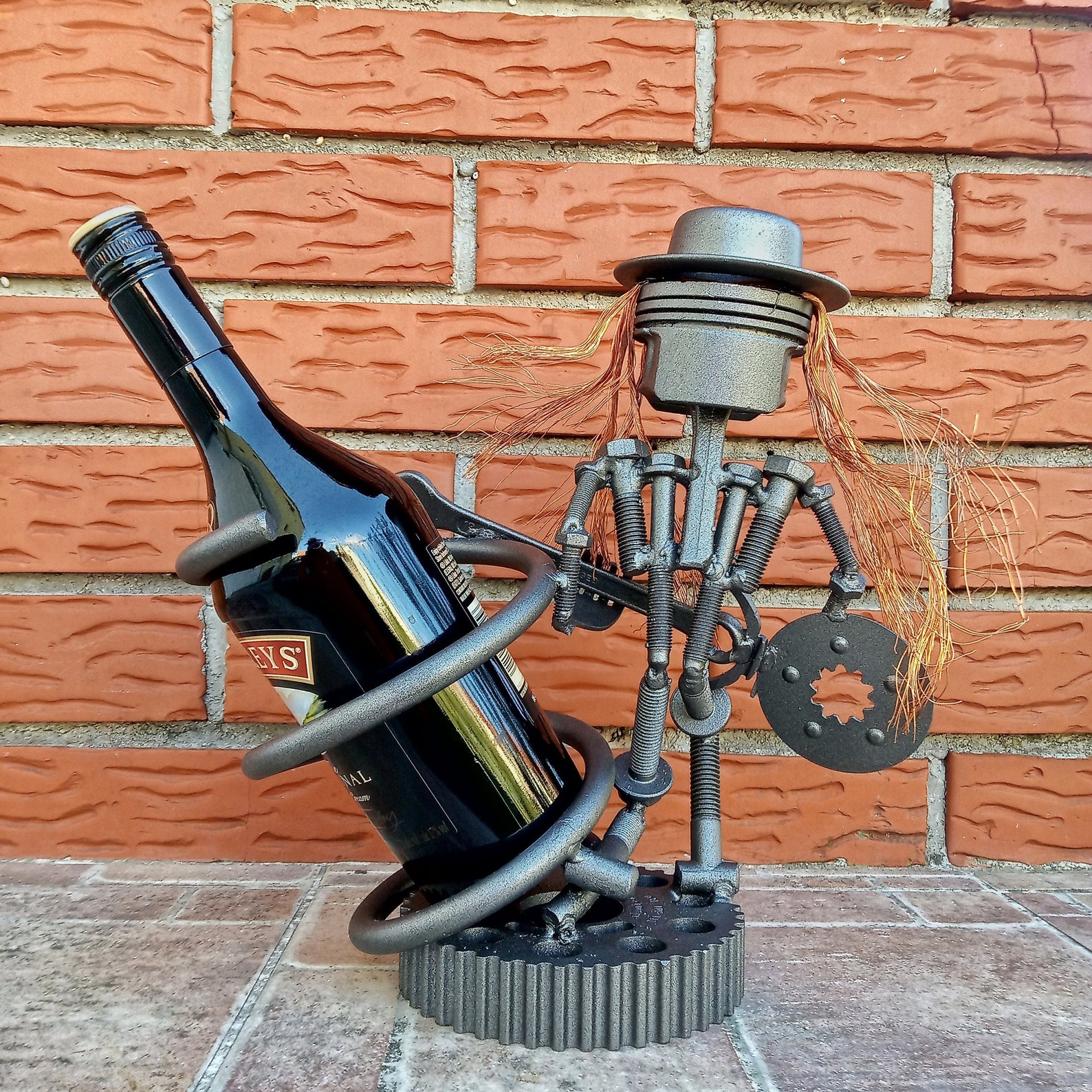 Metal Bottle Holder Welded Metal Sculpture Scrap Metal Big Etsy
