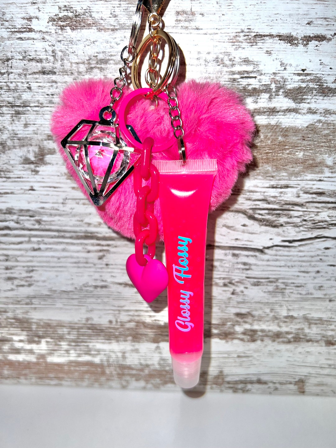 Pompom Lip Gloss Key-chain Jewelry customizable 