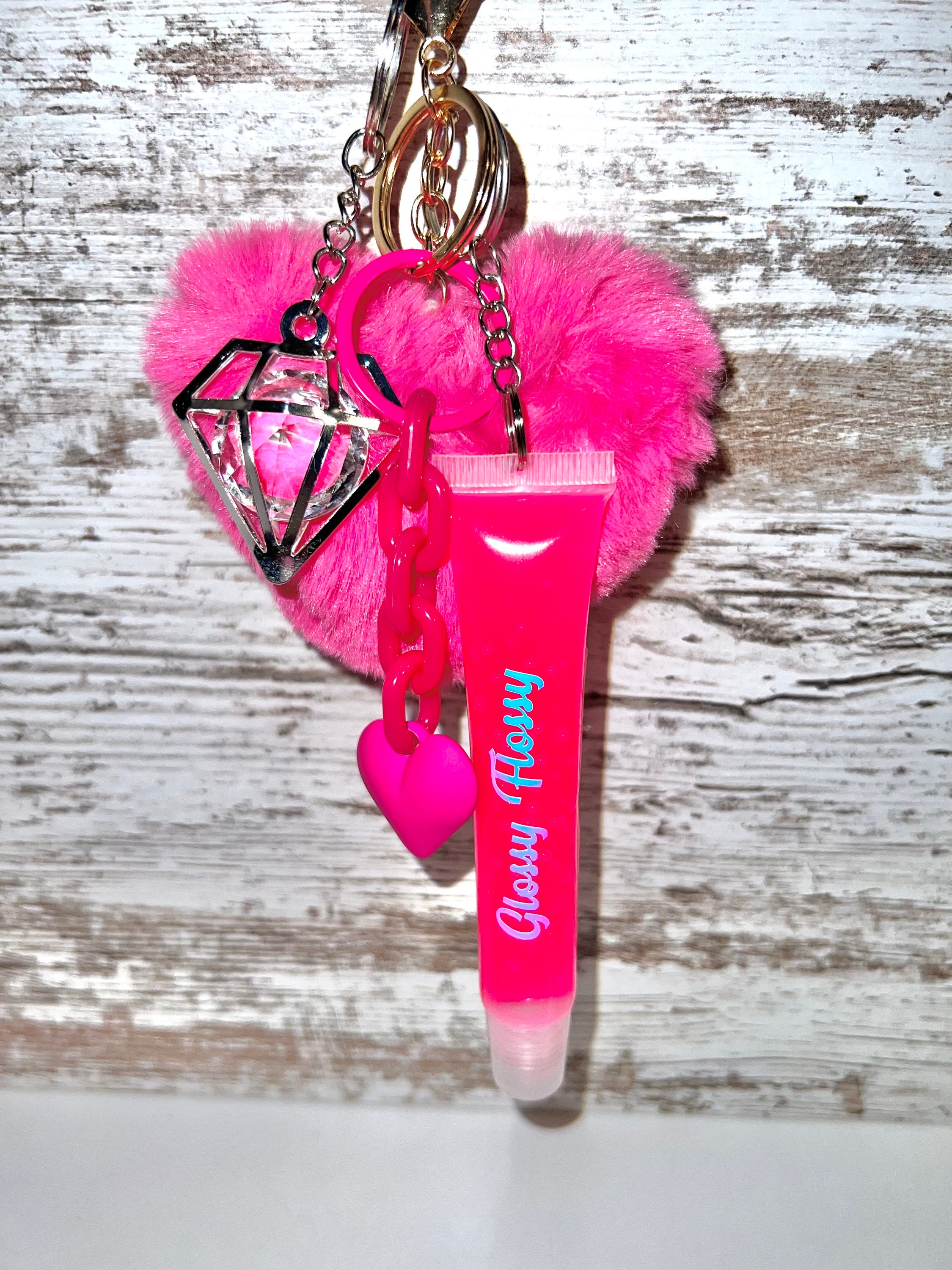  B-Pure Lip Gloss Pom Pom With Keychain Hot Pink