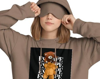Minimal Streetwear Escape Travel Nap Hoodie with Built-in Eye Mask Unisex