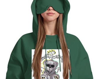 Minimal Streetwear Keep Away Travel Nap Hoodie with Built-in Eye Mask Unisex