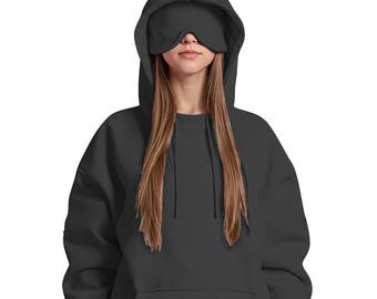 Minimal Streetwear Travel Nap Hoodie with Built-in Eye Mask