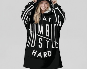 Minimal Streetwear Fleece Oversized Stay Humble Hoodie Blanket With Decorative Ears Unisex