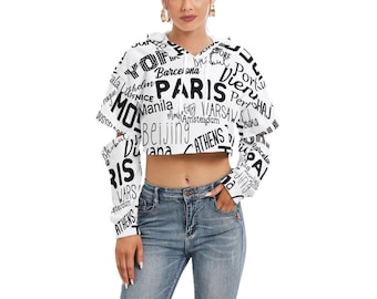 Cropped Fluffy Hoodie Warm Furry Lined Top Hollow Sleeve Streetwear Blouse Winter Crop  Fashion