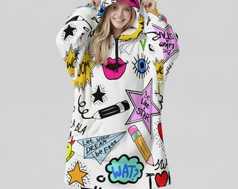 Minimal Streetwear Fleece Oversized Dreamer Hoodie Blanket With Decorative Ears Unisex