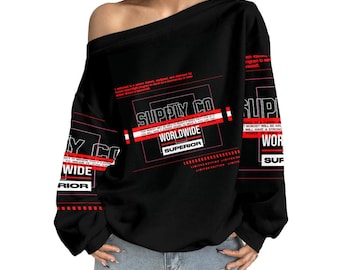 Minimal Streetwear Off-Shoulder Urban Graphic Art Sweatshirt