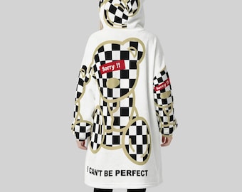 Minimal Streetwear Fleece Oversized Be Sorry Hoodie Blanket With Decorative Ears Unisex