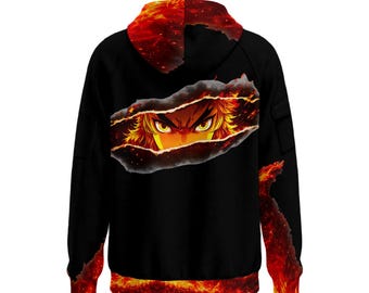 Anime Rengoku All-Over Print Men’s Fleece Half-Zip Hoodie With Arm Pockets