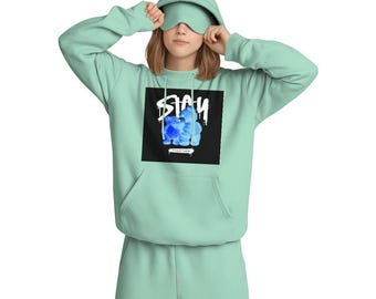 Minimal Streetwear Stay Together Travel Nap Hoodie with Built-in Eye Mask Unisex