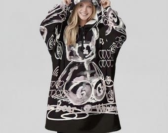 Minimal Streetwear Fleece Oversized Bear With Me Hoodie Blanket With Decorative Ears Unisex