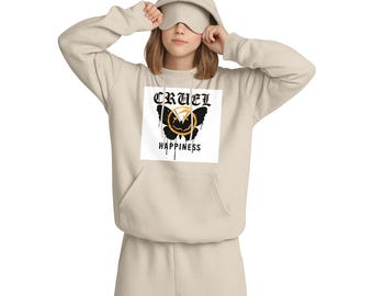 Minimal Streetwear Cruel Happiness Travel Nap Hoodie with Built-in Eye Mask Unisex