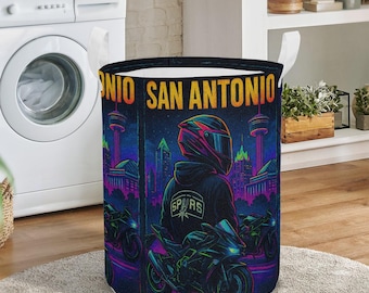 Texas Lonestar MotoVibe Laundry Hamper | Motorcycle Rider City Art | Modern Storage Basket