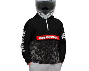 Streetwear Grand Theft Moto Unisex Fleece-Lined Quarter Zip Pocket Hoodiemotorcycle