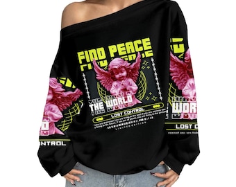 Minimal Streetwear Off-Shoulder Urban Graphic Art Sweatshirt