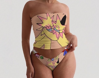 Twins Strapless Tube Top & Panty Set – Brushed Milk Silk | Loungewear | Summer Outfit