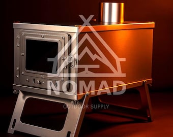 Nomad Folding Stainless Steel Camping Stove: Portable Wood Burning Tent Heater