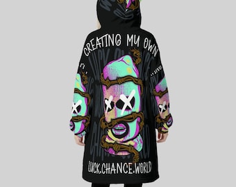 Minimal Streetwear Fleece Oversized Hard Luck Hoodie Blanket With Decorative Ears Unisex